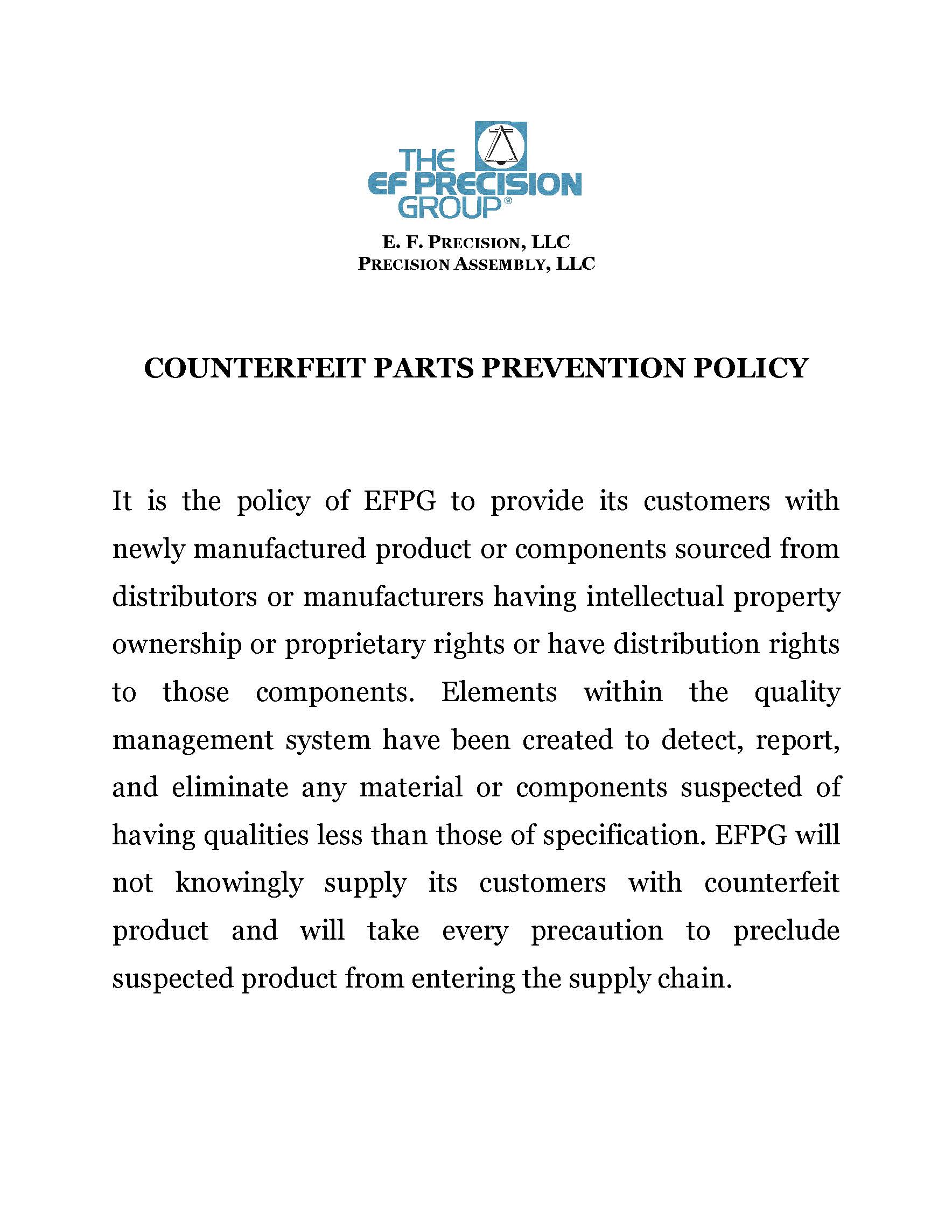 EFPG Counterfeit Parts Policy