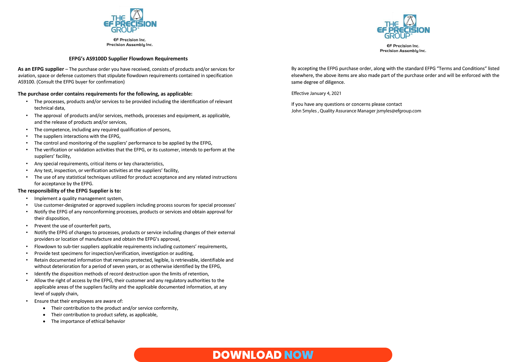 AS9100D-2016 Supplier Flowdown Requirements