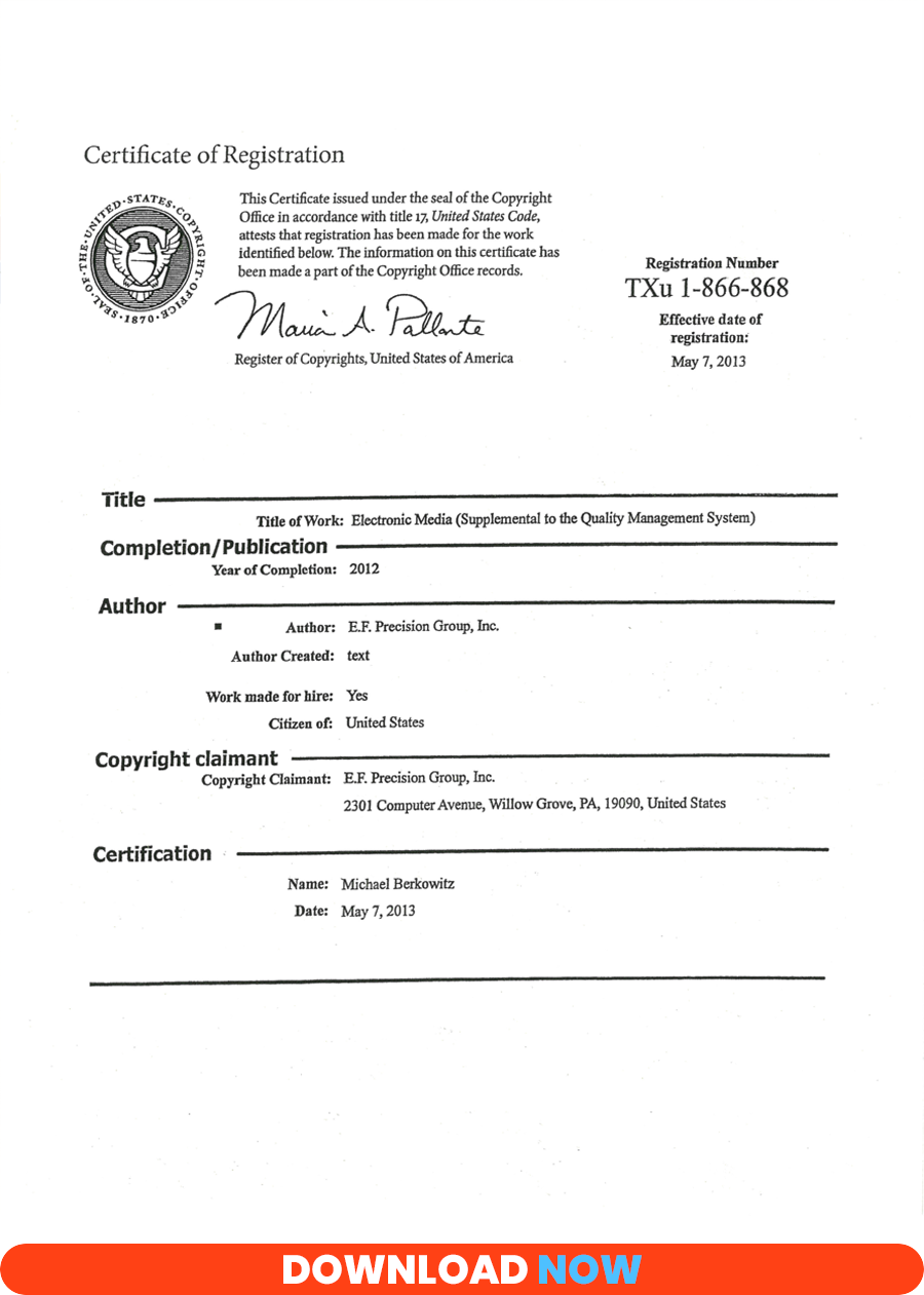 Certificate of Copyright Registration Electronic Media